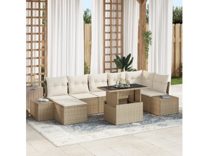 Sada zahradních pohovek s polštářem 8 pcs béžová a krémová