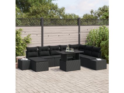 Sada zahradních pohovek s polštářem 9 pcs Černá polyratan