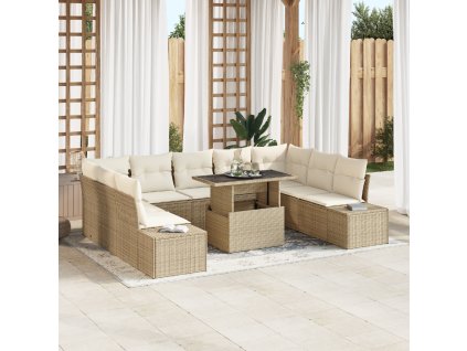 Sada zahradních pohovek 10 pcs Béžová a krémová polyratan