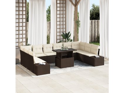 Sada zahradních pohovek s polštářem 11 pcs Hnědá a krémová