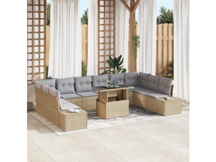 Sada zahradních pohovek s polštářem 11 pcs béžová a světle šedá