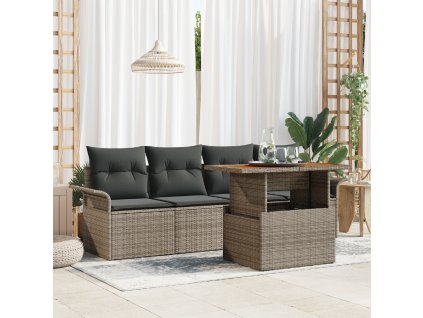 Sada zahradních pohovek s polštářem 5 pcs Šedá polyratan