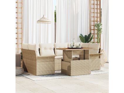 Sada zahradních pohovek s polštářem 7 pcs béžová a krémová