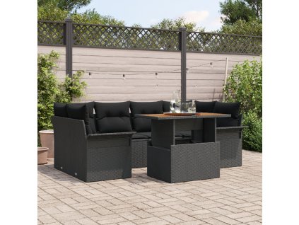 Sada zahradních pohovek s polštářem 7 pcs Černá