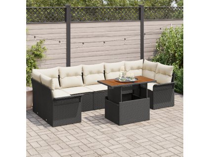 Sada zahradních pohovek s polštářem 8 pcs Černá a krémová