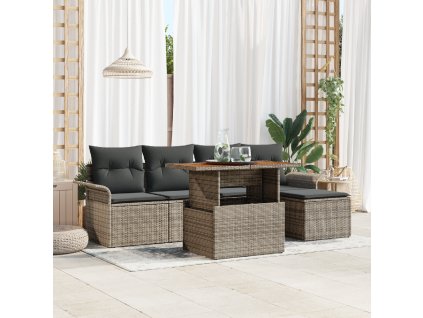 Sada zahradních pohovek s polštářem 6 pcs Šedá