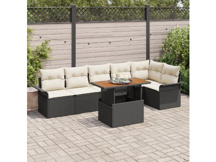 Sada zahradních pohovek s polštářem 7 pcs Černá a krémová