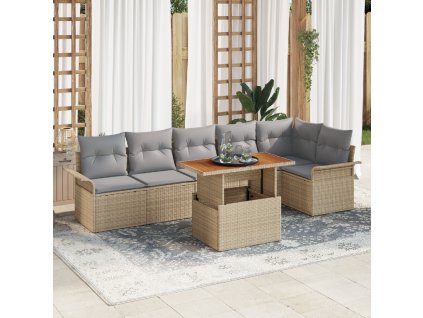 Sada zahradních pohovek 7 pcs Béžová a Světle šedá polyratan