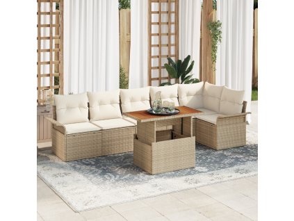 Sada zahradních pohovek s polštářem 7 pcs béžová a krémová