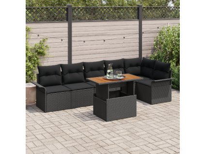 Sada zahradních pohovek s polštářem 7 pcs Černá