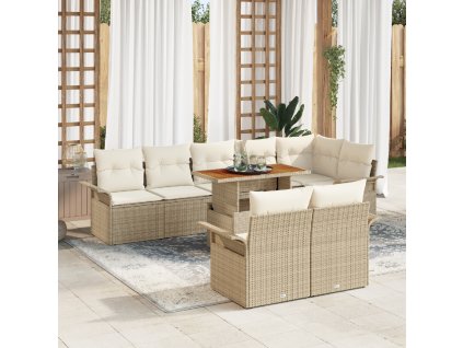 Sada zahradních pohovek 9 pcs Béžová a krémová polyratan