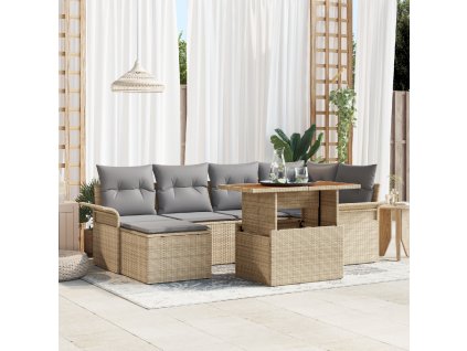 Sada zahradních pohovek s polštářem 7 pcs béžová a světle šedá