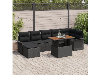 Sada zahradních pohovek s polštářem 8 pcs Černá polyratan