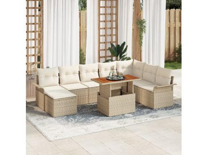 Sada zahradních pohovek s polštářem 9 pcs béžová a krémová