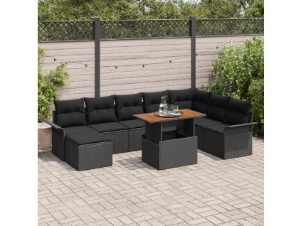 Sada zahradních pohovek s polštářem 9 pcs Černá