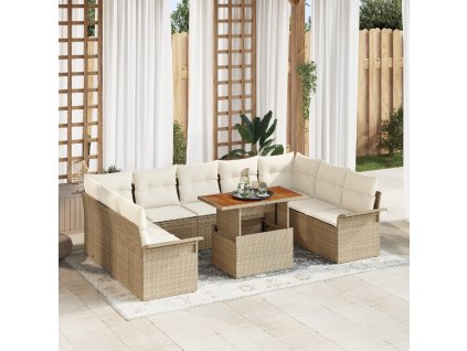 Sada zahradních pohovek s polštářem 10 pcs béžová a krémová