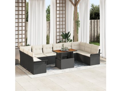 Sada zahradních pohovek 11 pcs Černá a krémová polyratan