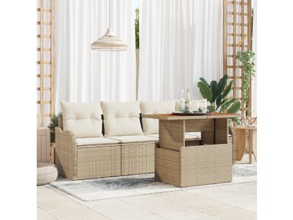 Sada zahradních pohovek s polštářem 5 pcs béžová a krémová