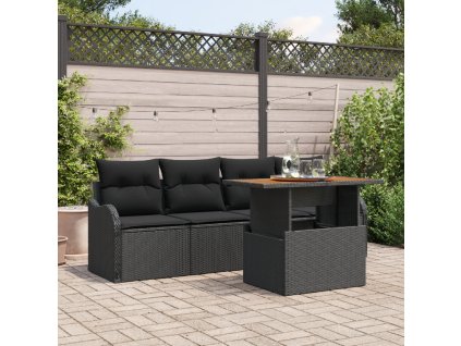 Sada zahradních pohovek s polštářem 5 pcs Černá polyratan