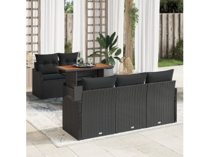 Sada zahradních pohovek s polštářem 6 pcs Černá polyratan