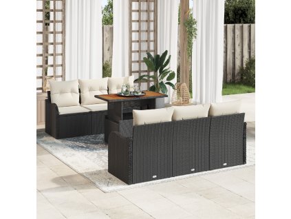 Sada zahradních pohovek 7 pcs Černá a krémová polyratan