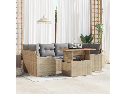 Sada zahradních pohovek s polštářem 7 pcs béžová a světle šedá