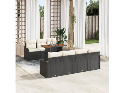 Sada zahradních pohovek s polštářem 8 pcs Černá a krémová