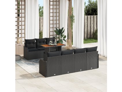 8 kusový zahradní sofa set s polstrováním Černý Poly ratan Akácie