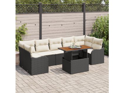 Sada zahradních pohovek 8 pcs Černá a krémová polyratan