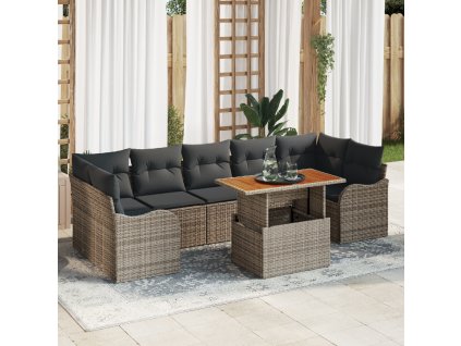 Sada zahradních pohovek s polštářem 8 pcs Šedá polyratan