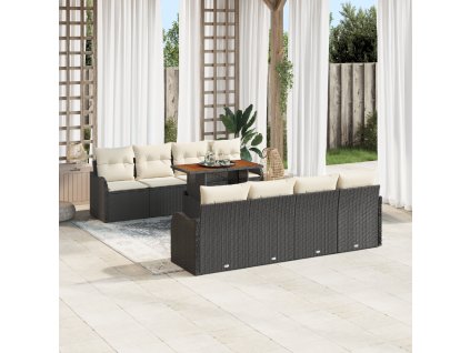 Sada zahradních pohovek s polštářem 7 pcs Černá a krémová