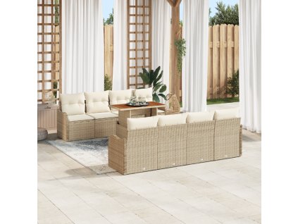 Sada zahradních pohovek s polštářem 7 pcs béžová a krémová