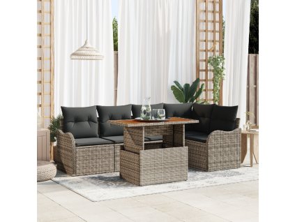 Sada zahradních pohovek s polštářem 6 pcs Šedá polyratan