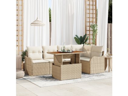 Sada zahradních pohovek s polštářem 6 pcs béžová a krémová