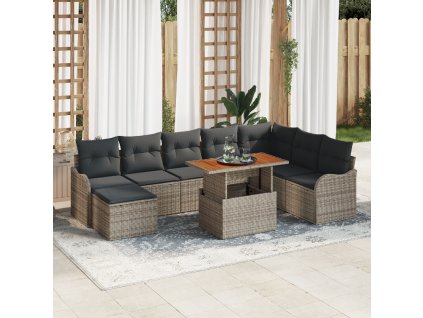 Sada zahradních pohovek s polštářem s úložištěm 9 pcs Šedá