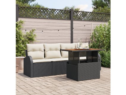 Sada zahradních pohovek s polštářem 5 pcs Černá a krémová