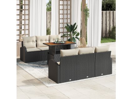 Sada zahradních pohovek s polštářem 7 pcs Černá a krémová