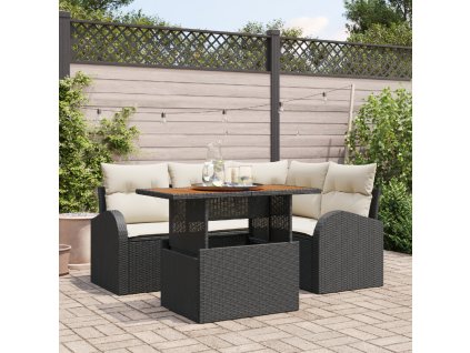 Sada zahradních pohovek s polštářem 5 pcs Černá a krémová