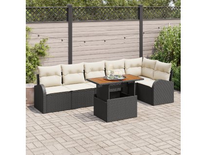 Sada zahradních pohovek s polštářem 7 pcs Černá a krémová