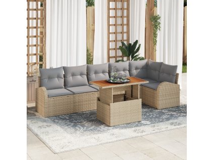 Sada zahradních pohovek s polštářem 7 pcs béžová a světle šedá