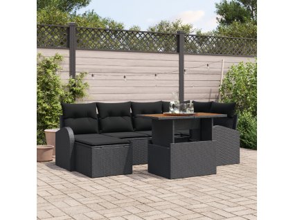 Sada zahradních pohovek s polštářem 7 pcs Černá