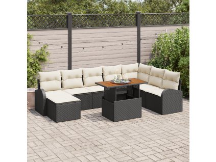 Sada zahradních pohovek s polštářem 9 pcs Černá a krémová