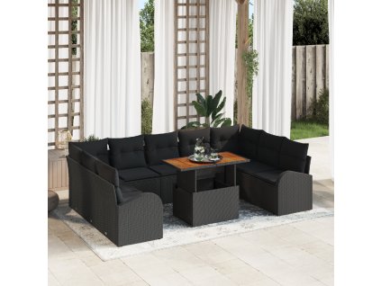 Sada zahradních pohovek s polštářem 10 pcs Černá