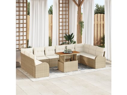 Sada zahradních pohovek s polštářem 11 pcs béžová a krémová