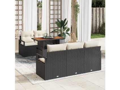 Sada zahradních pohovek s polštářem 6 pcs Černá a krémová