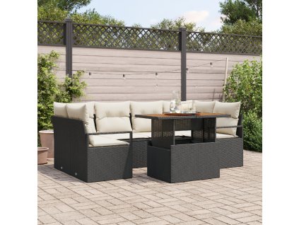 Sada zahradních pohovek s polštářem 7 pcs Černá a krémová