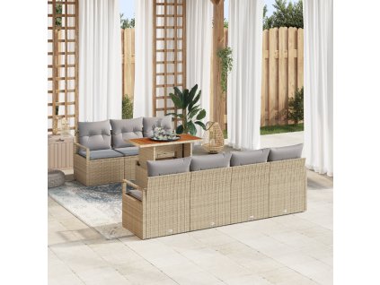 Sada zahradních pohovek s polštářem 8 pcs Beige a šedá