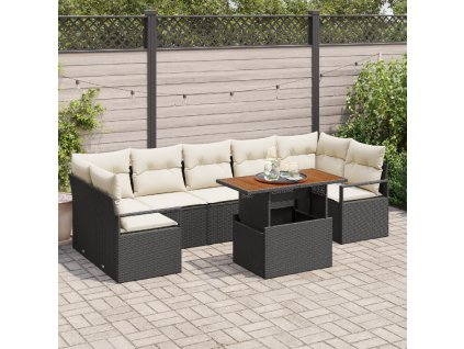 Sada zahradních pohovek s polštářem 8 pcs Černá a krémová