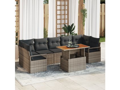 Sada zahradních pohovek s polštářem 8 pcs Šedá a hnědá