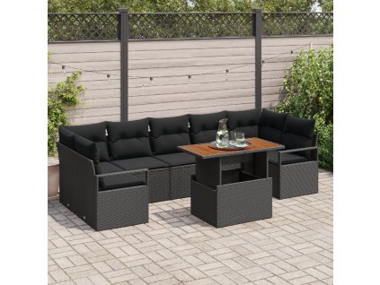 Sada zahradních pohovek s polštářem 8 pcs Černá a hnědá